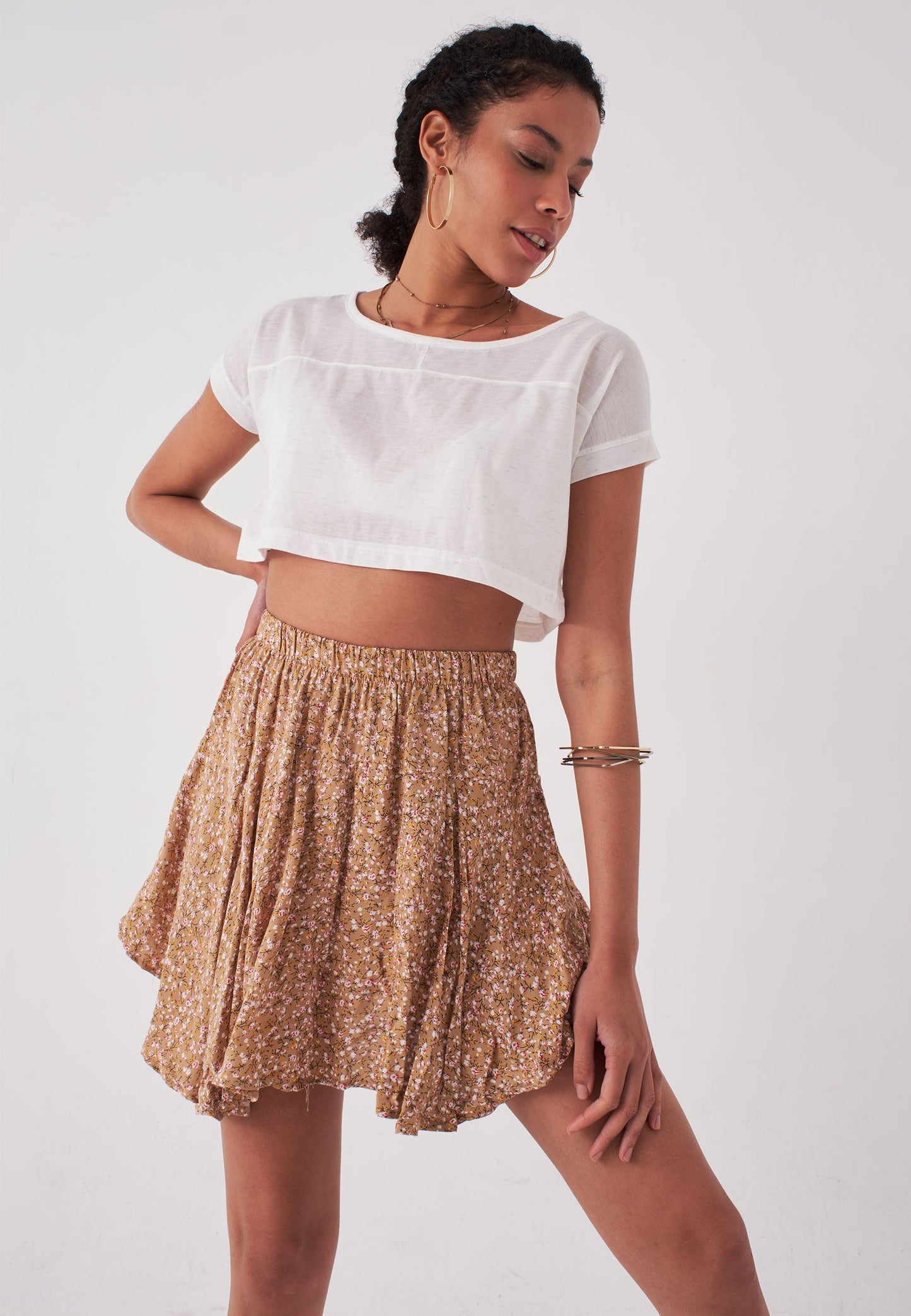 Women's Crispy Floral Pattern Viscose Shorts Skirt