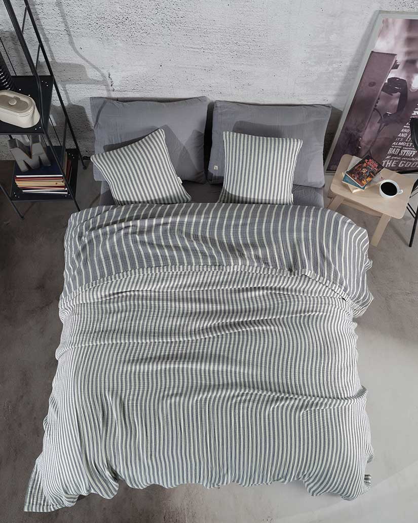 Muslin Cotton Blanket Set- Anthracite