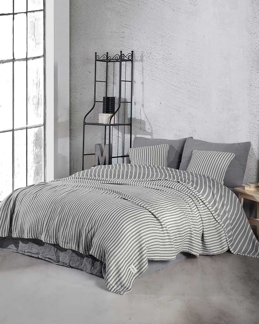 Muslin Cotton Blanket Set- Anthracite