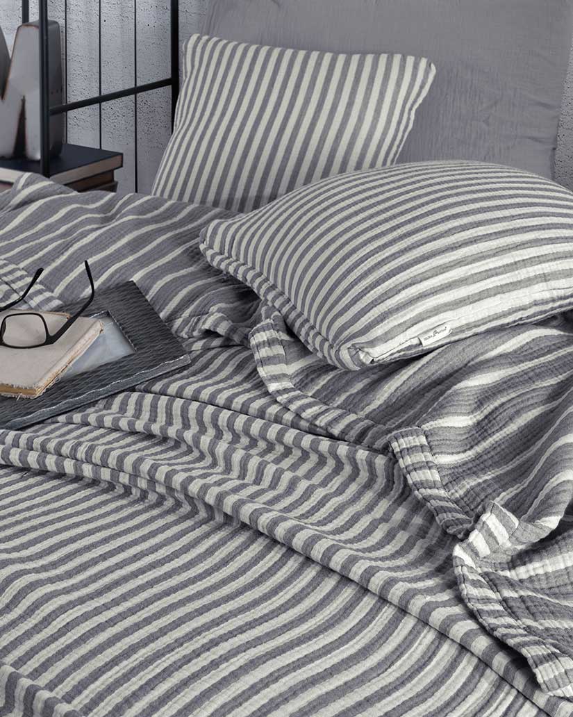 Muslin Cotton Blanket Set- Anthracite