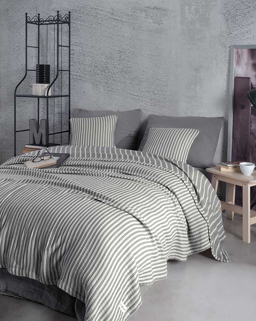 Muslin Cotton Blanket Set- Anthracite