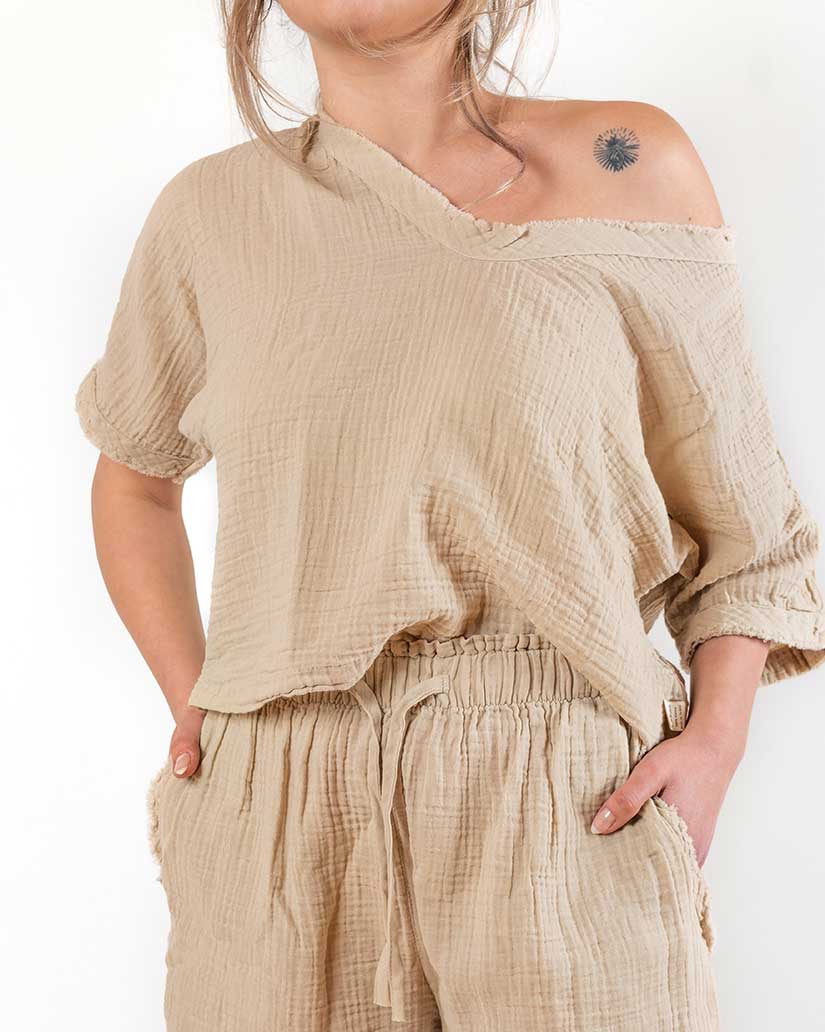 Faven Muslin Cotton Top- Beige
