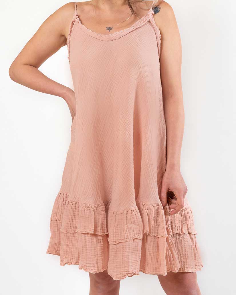 Faven Muslin Cotton Dress- Pink