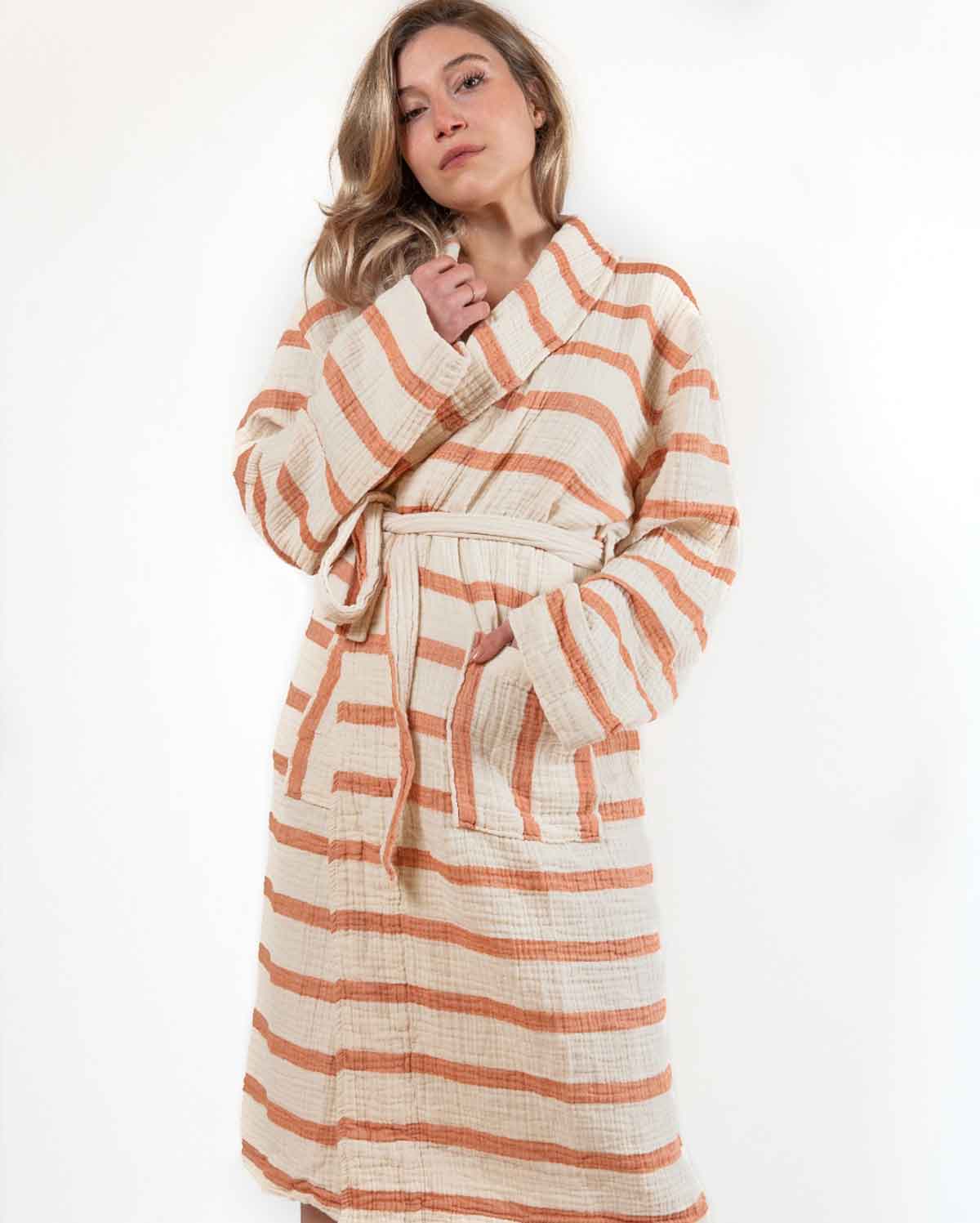 Arya Muslin Bathrobe- Terracotta