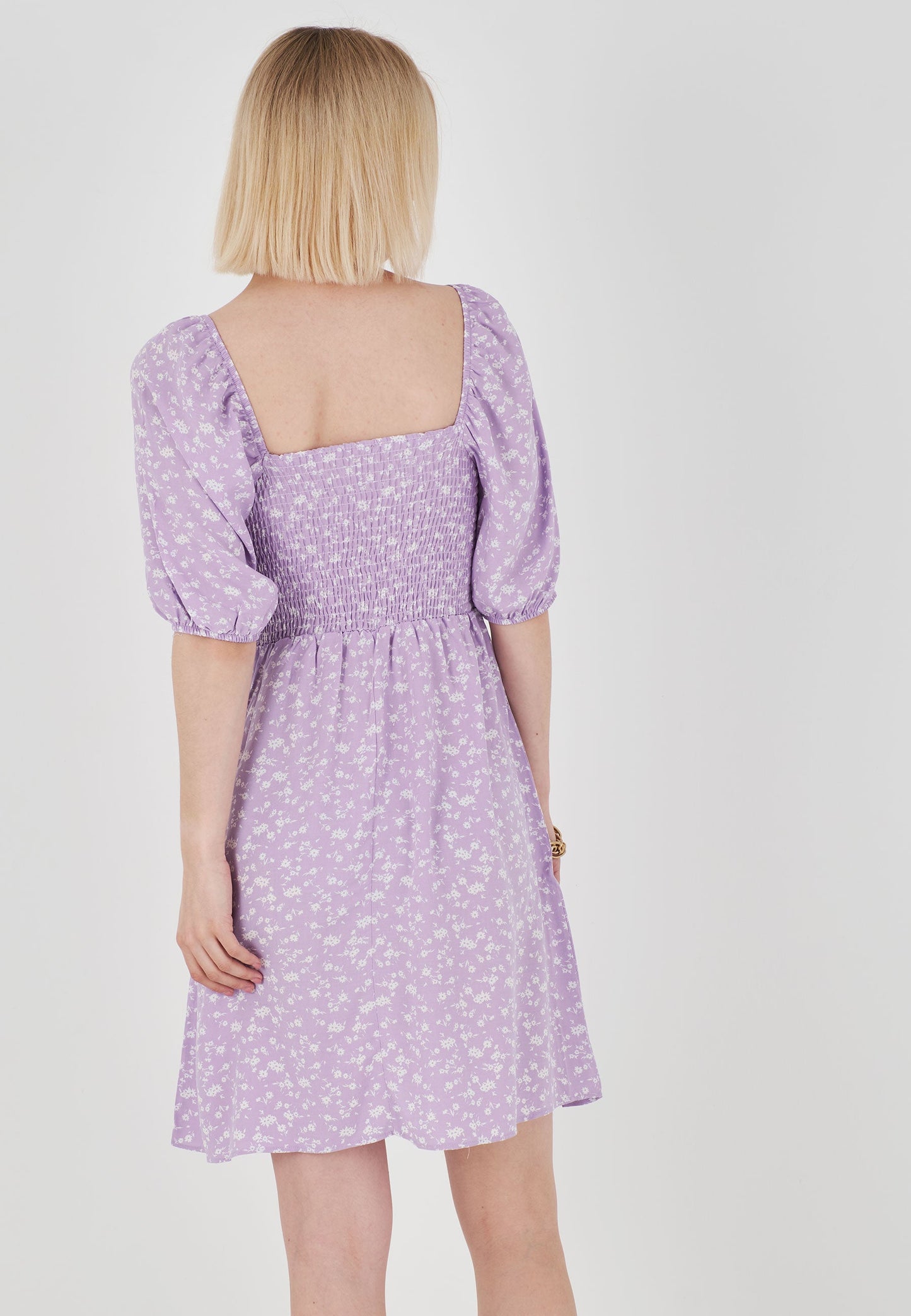 Small Floral Patterned Dress with Guipeli String Ties