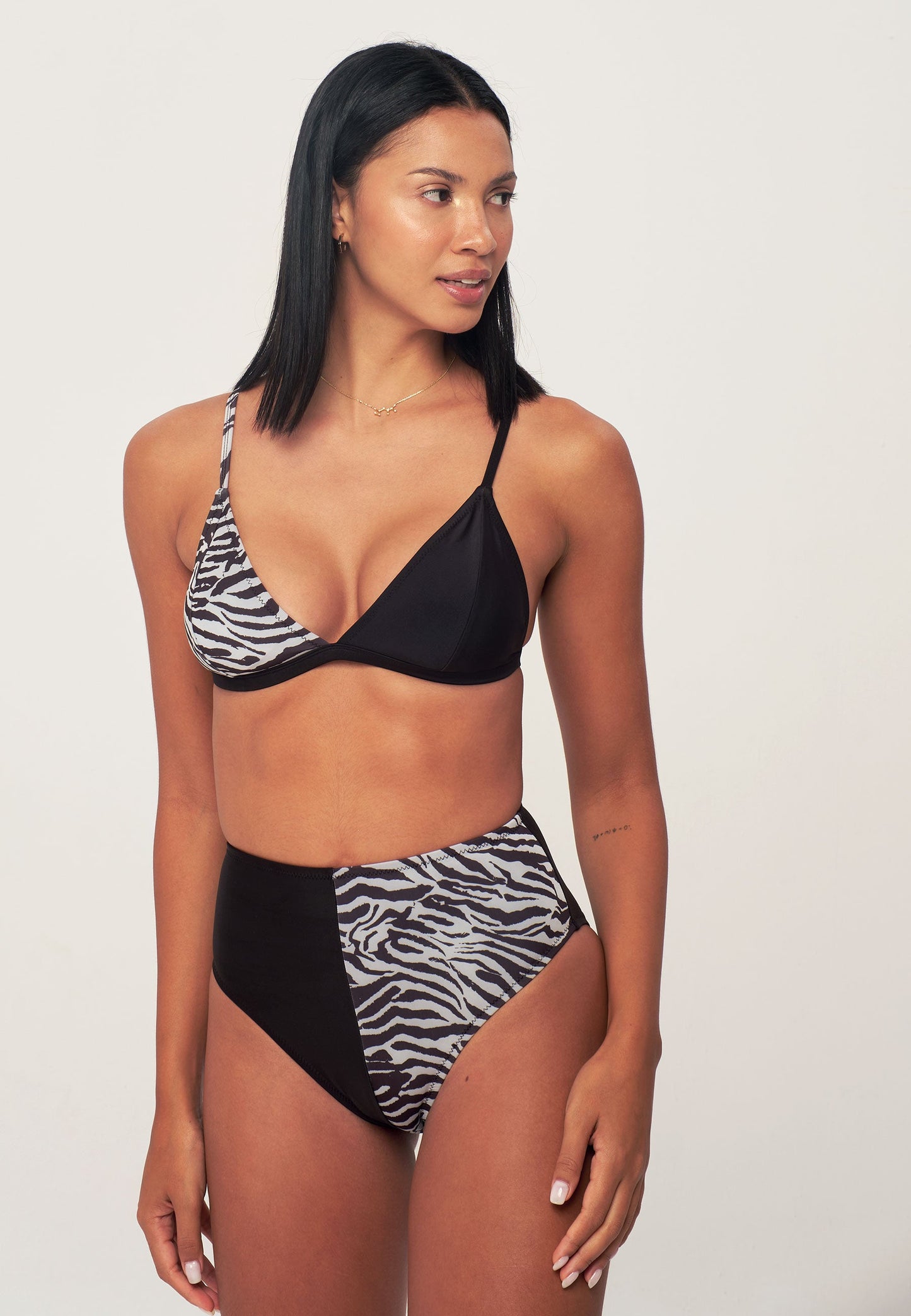 High Waist Bikini Top - Zebra Pattern Printed