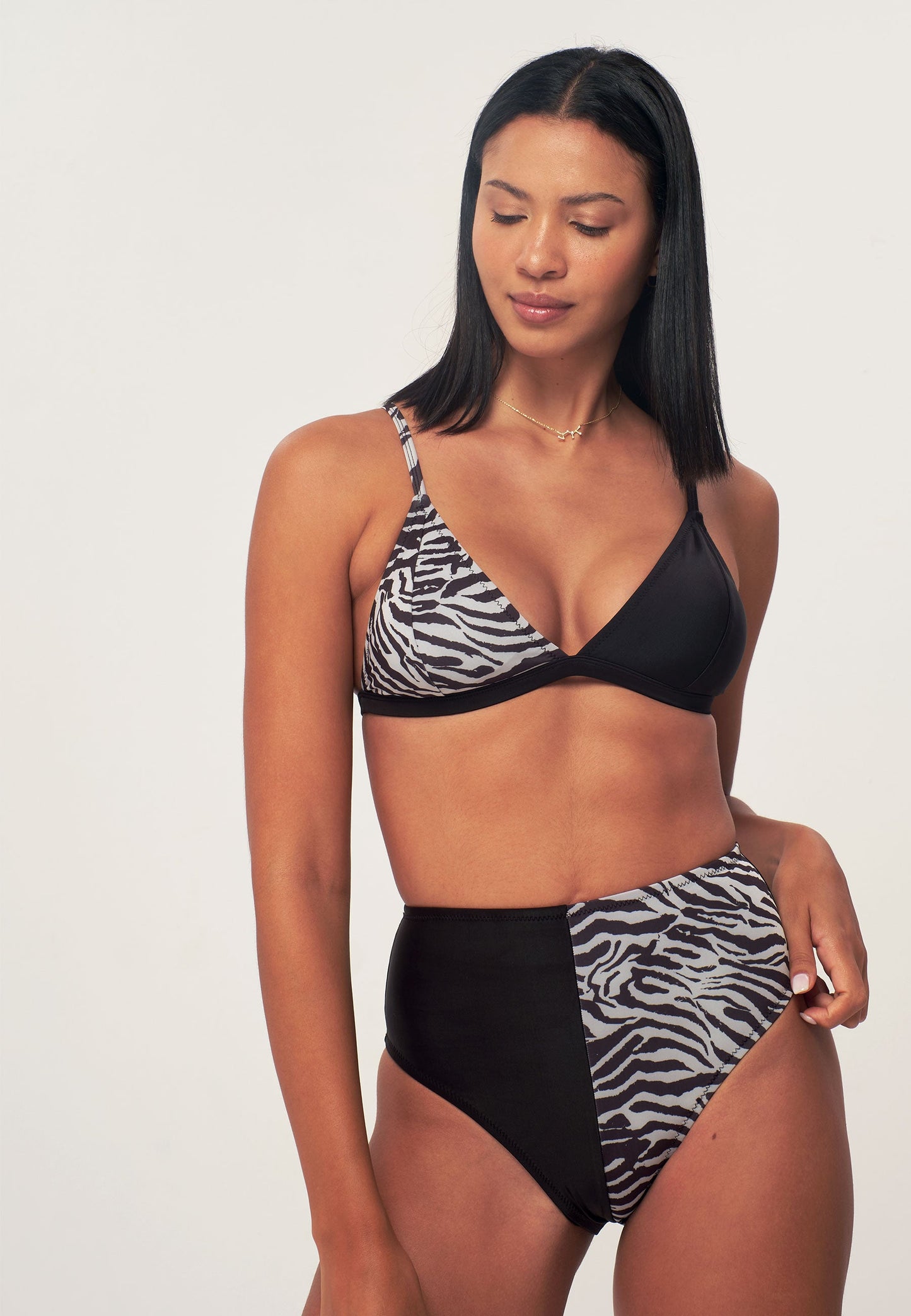 High Waist Bikini Top - Zebra Pattern Printed