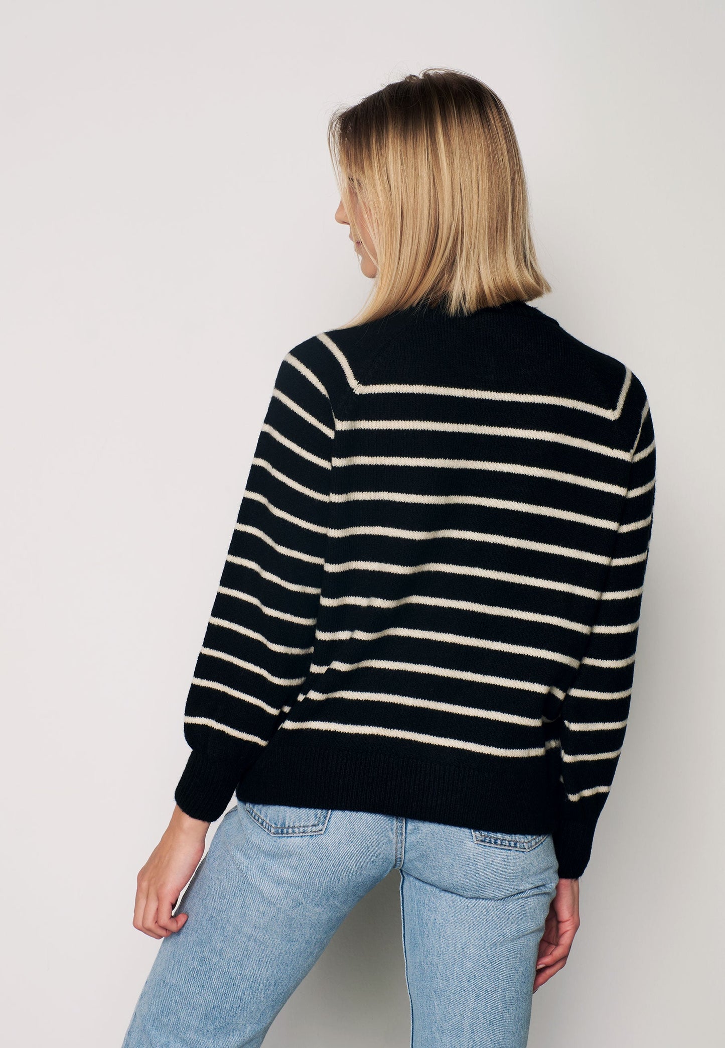 Women's Turtleneck Striped Knit Sweater with Buttonhole Collar