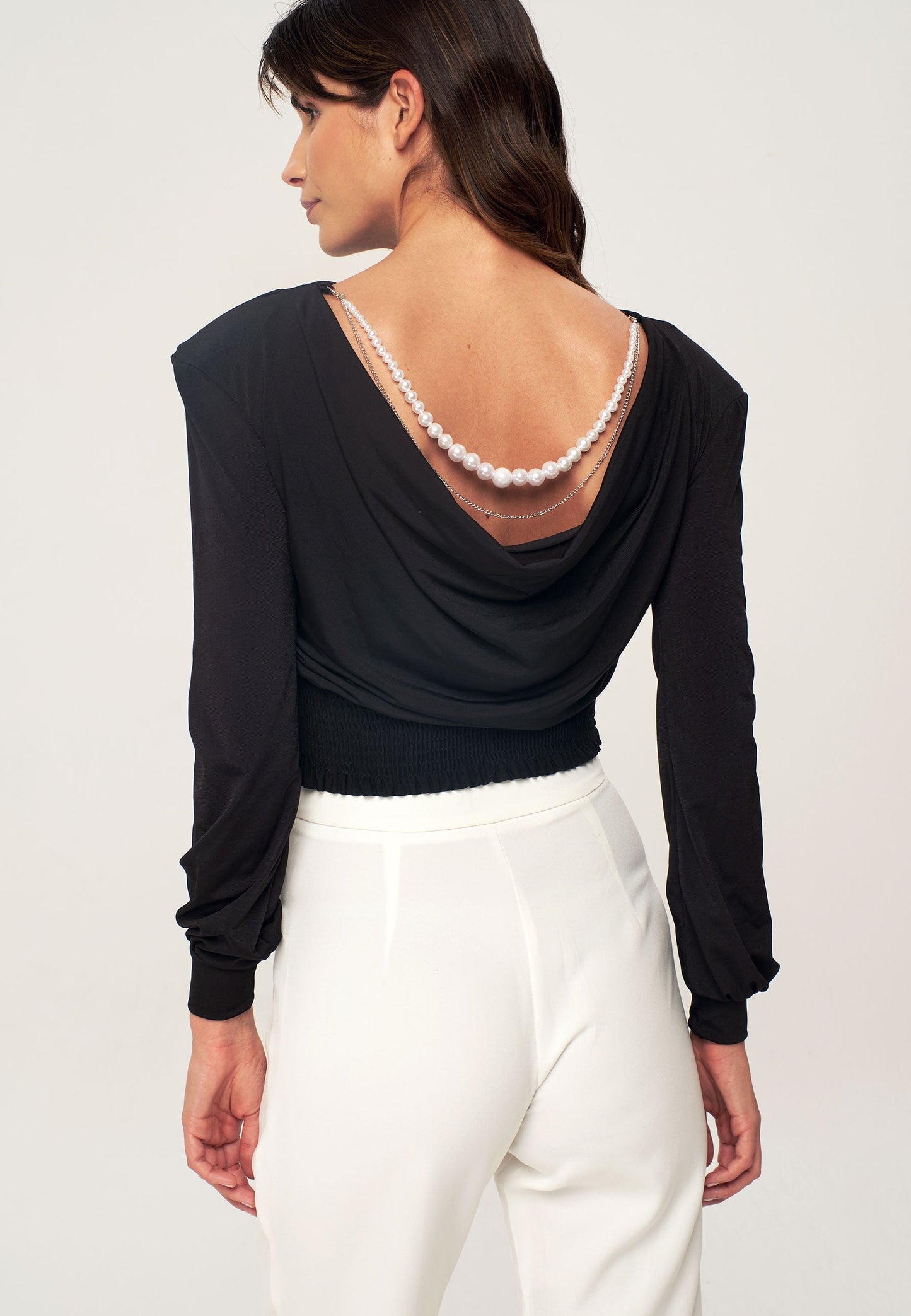 Women's Wadded Candy Blouse with Back Pearl Detail