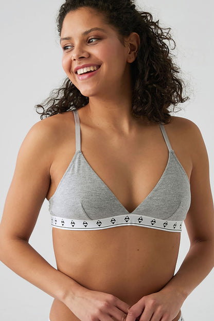 V Neck Cotton Bra - Grey