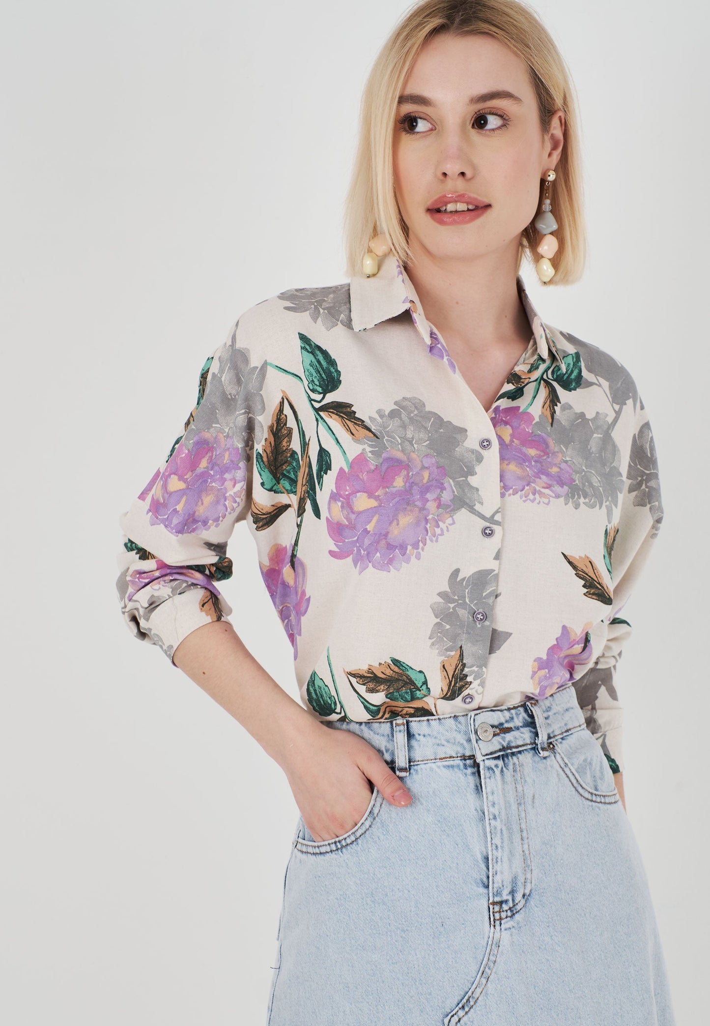 Multi Patterned Oversize Shirt - Lilac