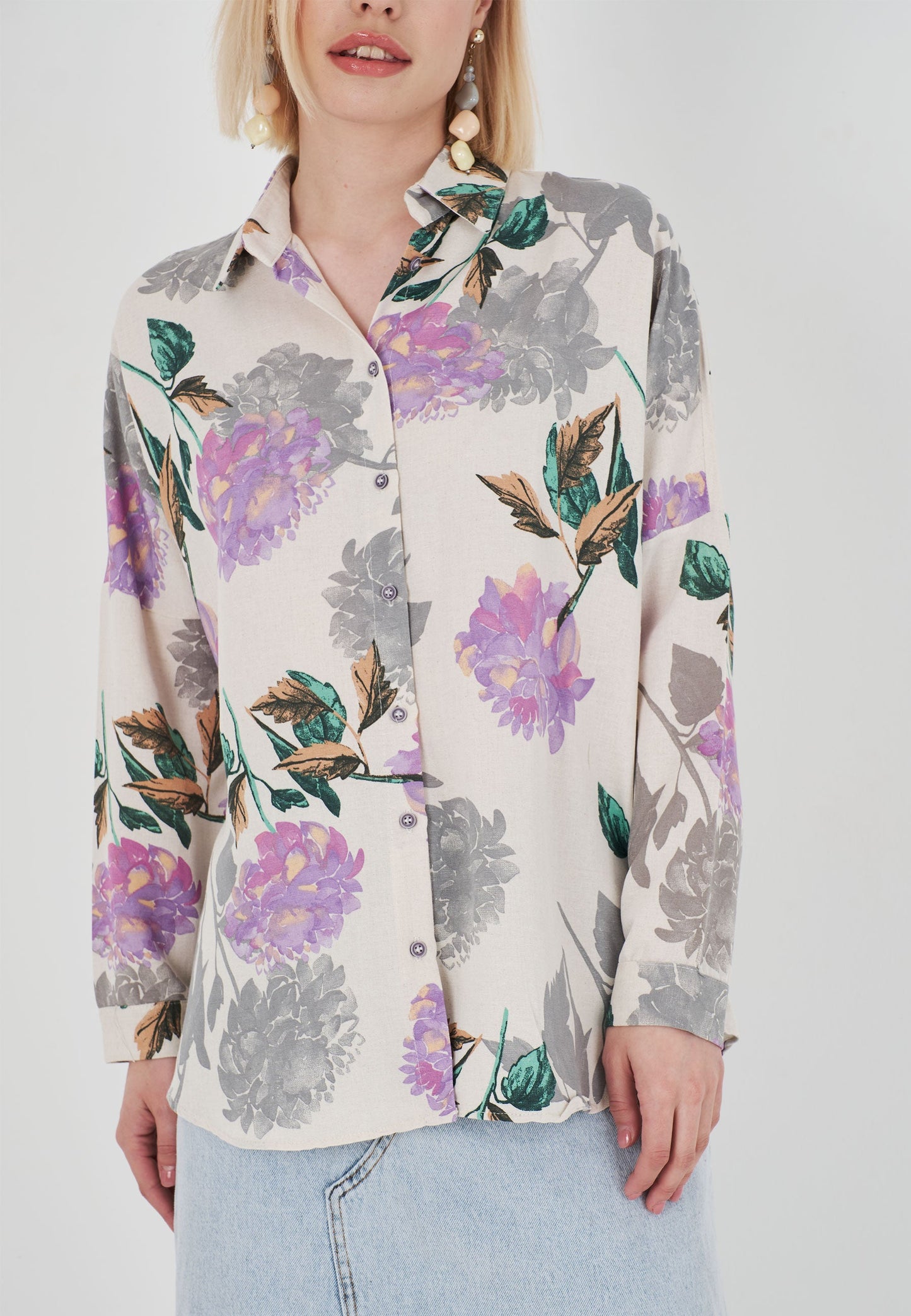 Multi Patterned Oversize Shirt - Lilac