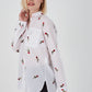 Women's Rose Embroidered Sleeve Folded Cotton Linen Shirt