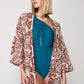 Women's Multi Patterned Linen Kimono - Brown