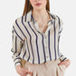 Herita Women's Cuff Sleeve Striped Satin Shirt