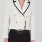 Herita Glitter Striped Double Breasted Collar 4-Button Jacket Beige