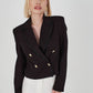 Glitter Striped Double Breasted Collar 4-Button Jacket - Black