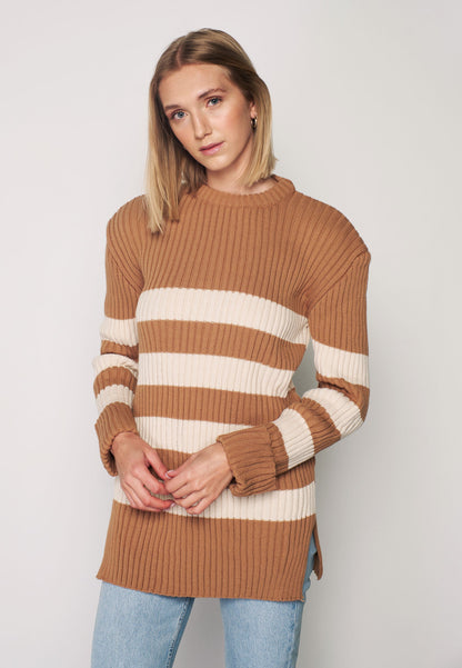 Beige Striped Pullover - Brown