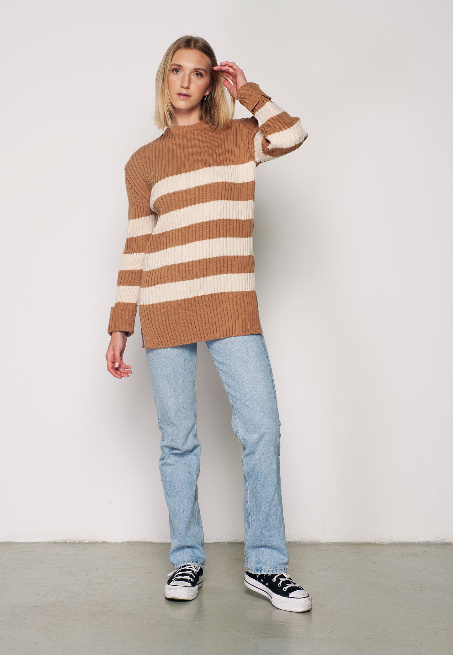 Beige Striped Pullover - Brown