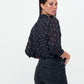 Tulle - Chiffon - Long Sleeve Shirt - Navy blue white polka dot