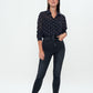 Tulle - Chiffon - Long Sleeve Shirt - Navy blue white polka dot