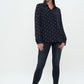 Tulle - Chiffon - Long Sleeve Shirt - Navy blue white polka dot