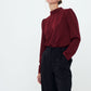 Standing Collar Long Sleeve Shirt Blouse - Burgundy