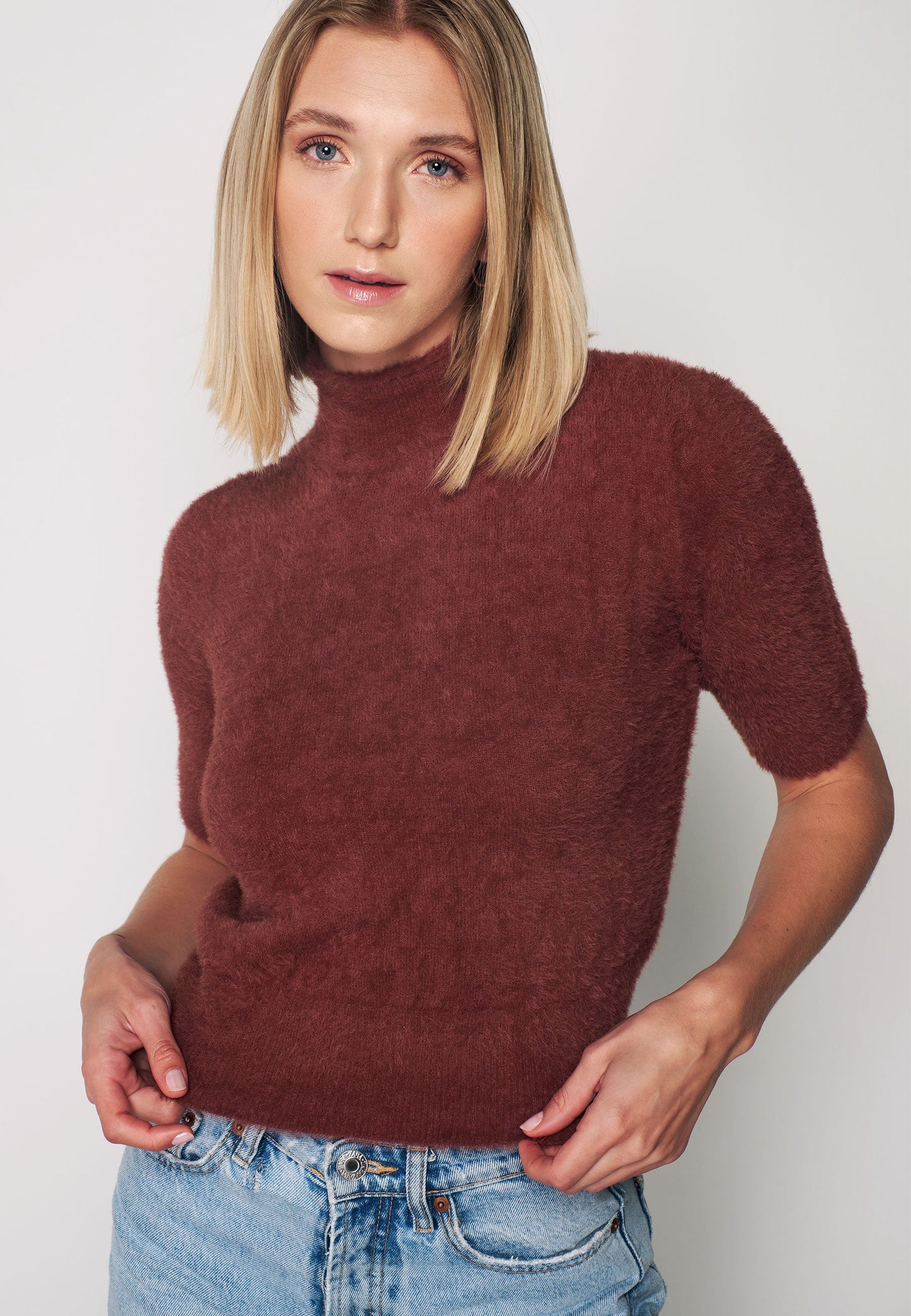 Soft Burgundy Blouse with Short Sleeves