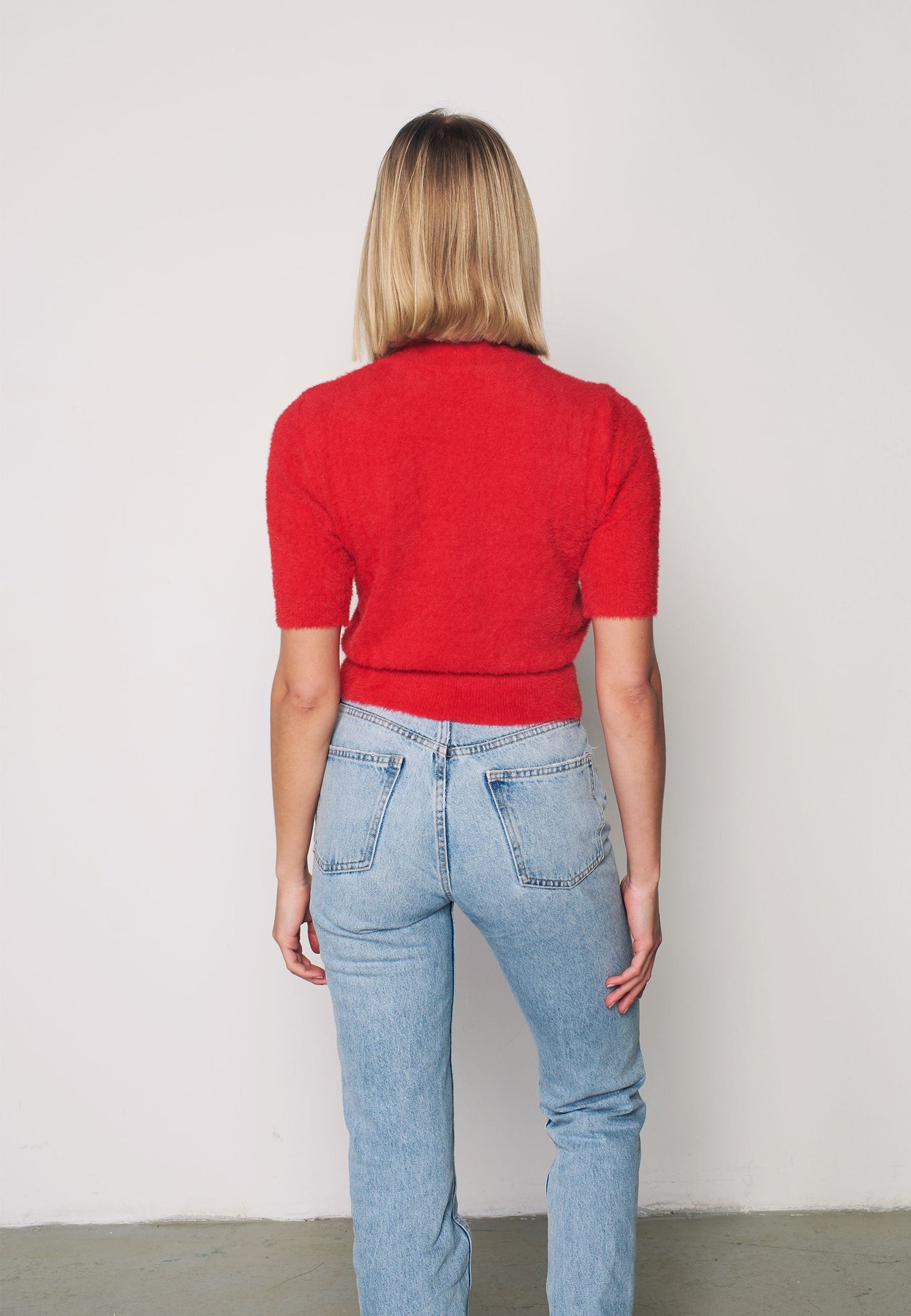 Soft Red Blouse with Short Sleeves