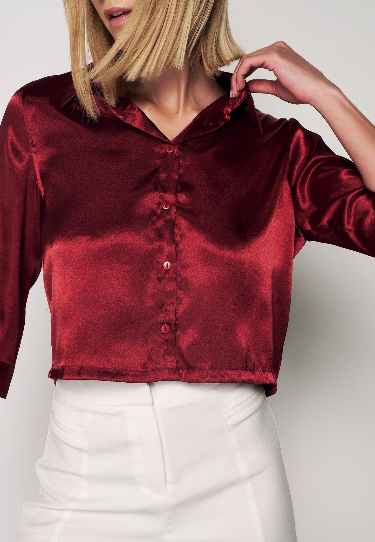 Sateen Crop Shirt - Burgundy