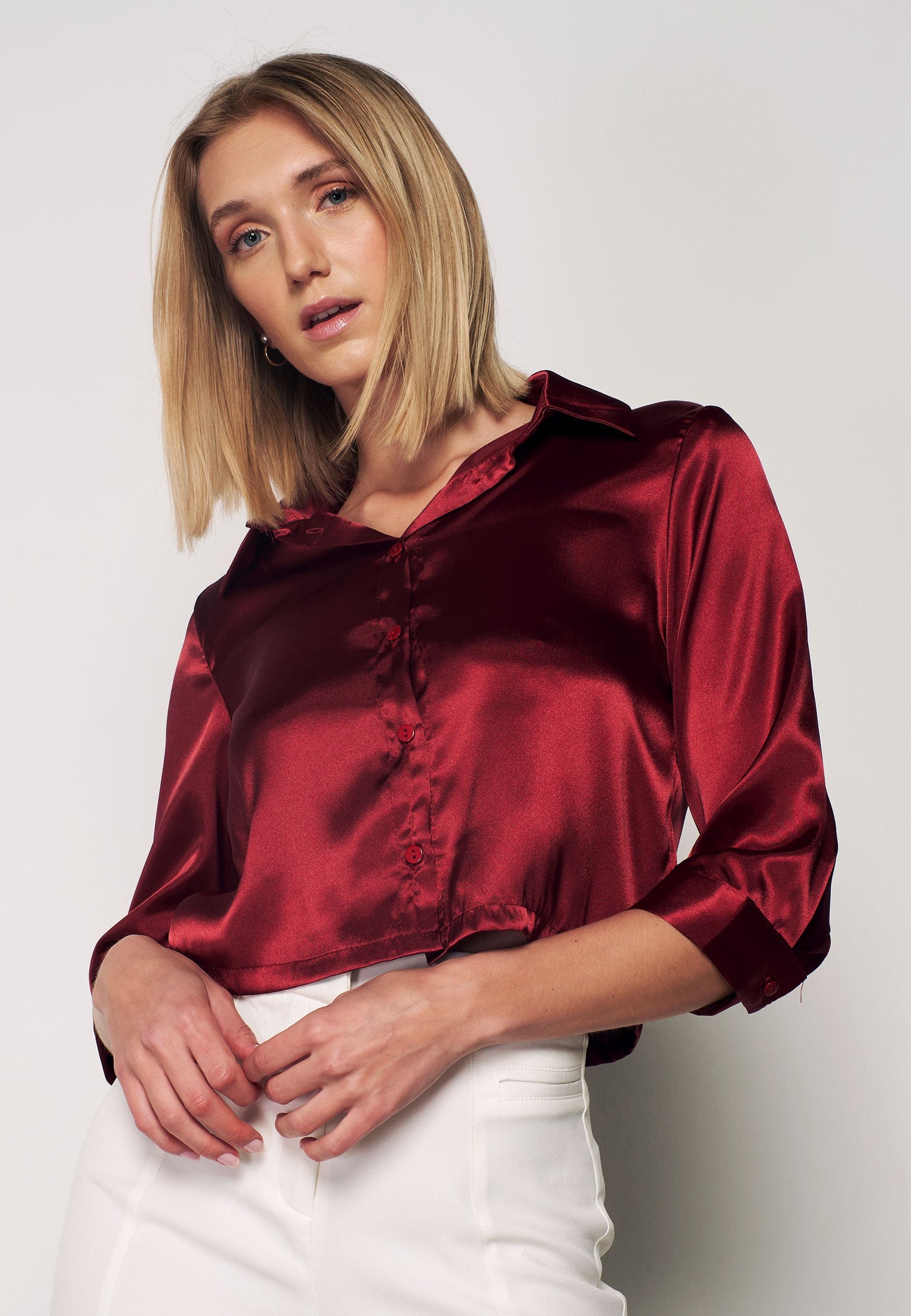 Sateen Crop Shirt - Burgundy