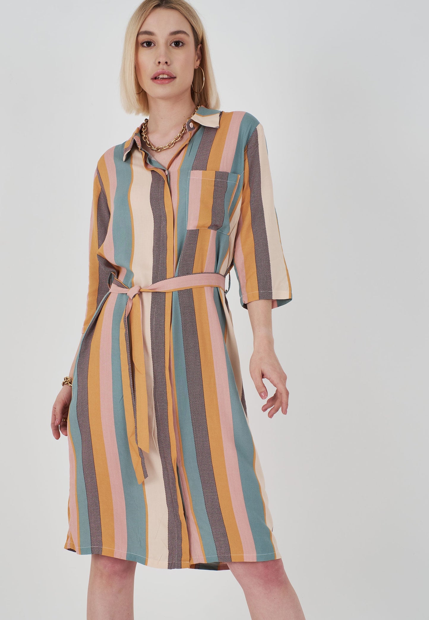 Herita Horizontal Striped Shirt Dress Multicolour