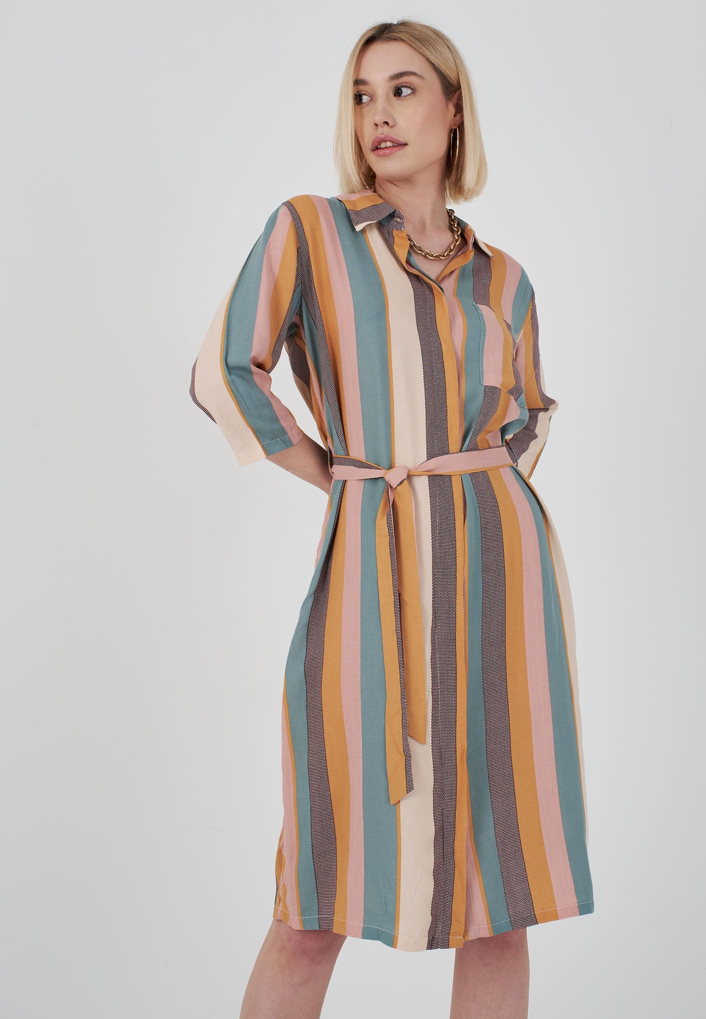 Herita Horizontal Striped Shirt Dress Multicolour