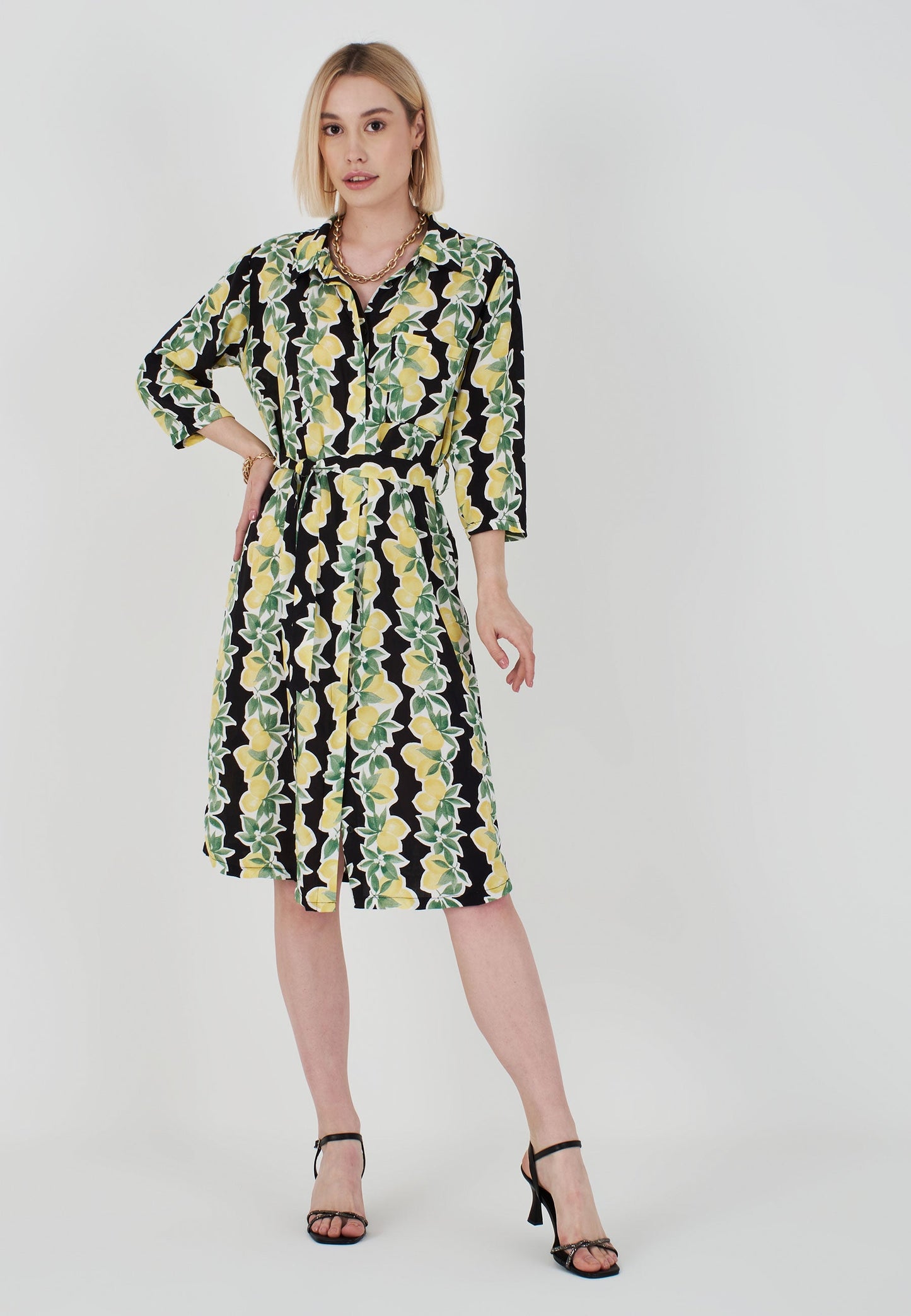 Herita Lemon Patterned Shirt Dress Black & Yellow