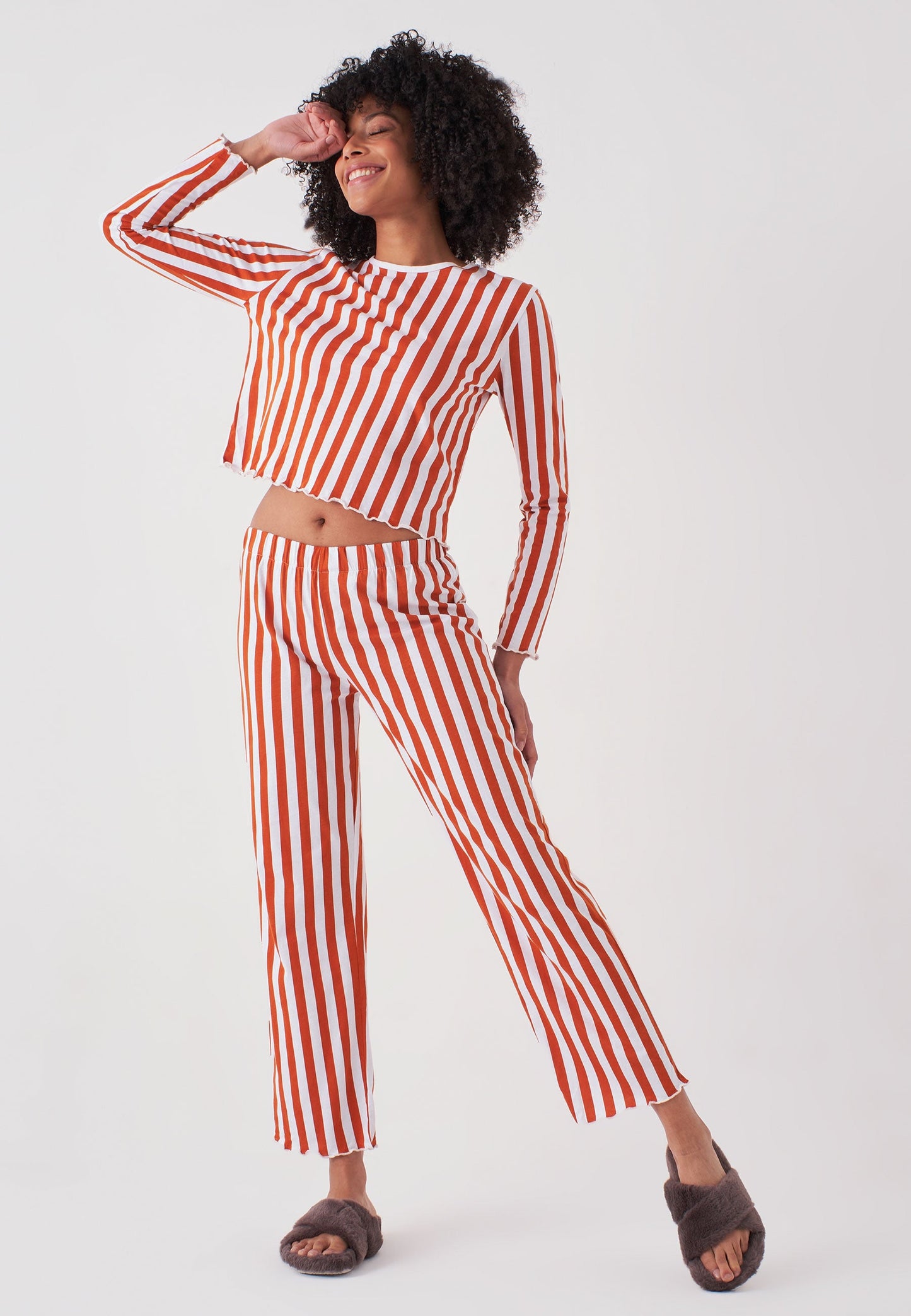 Long Sleeve Striped - Pyjama Set - Orange