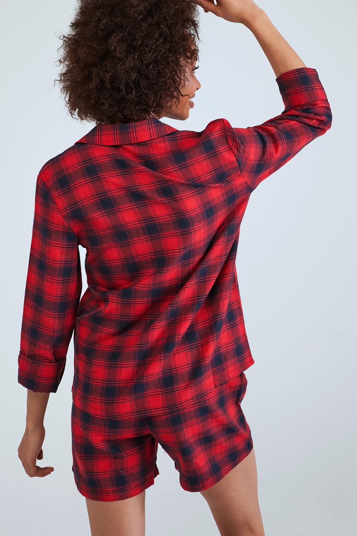 Patterned Shirt Long Sleeve Pyjama Set - Red check