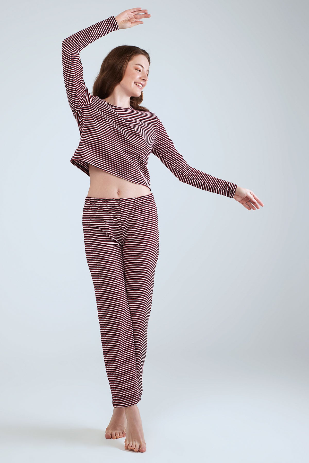 Long Sleeve Striped Pyjama Set - Mix Color