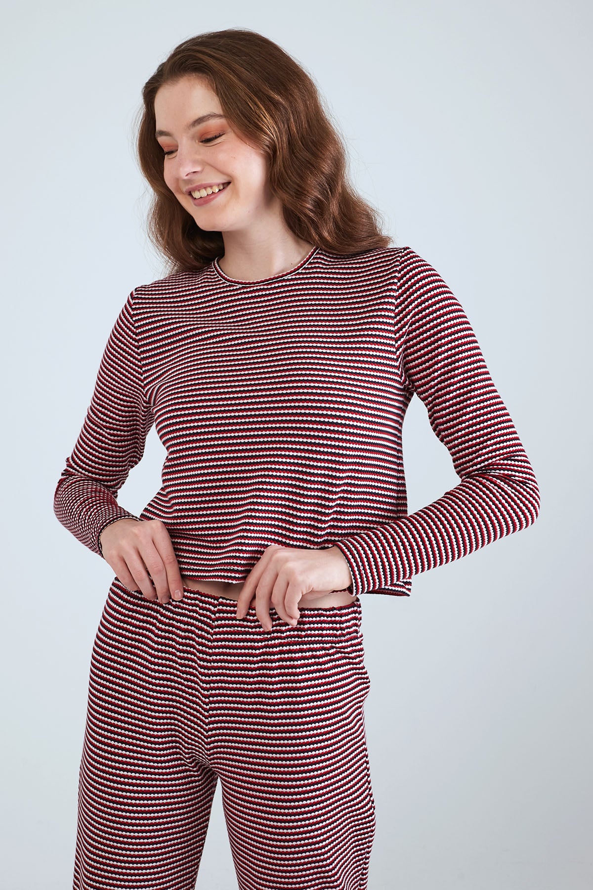 Long Sleeve Striped Pyjama Set - Mix Color