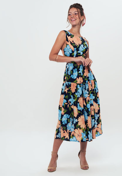 Printed Tie Back Long Dress - Day dress - mix color