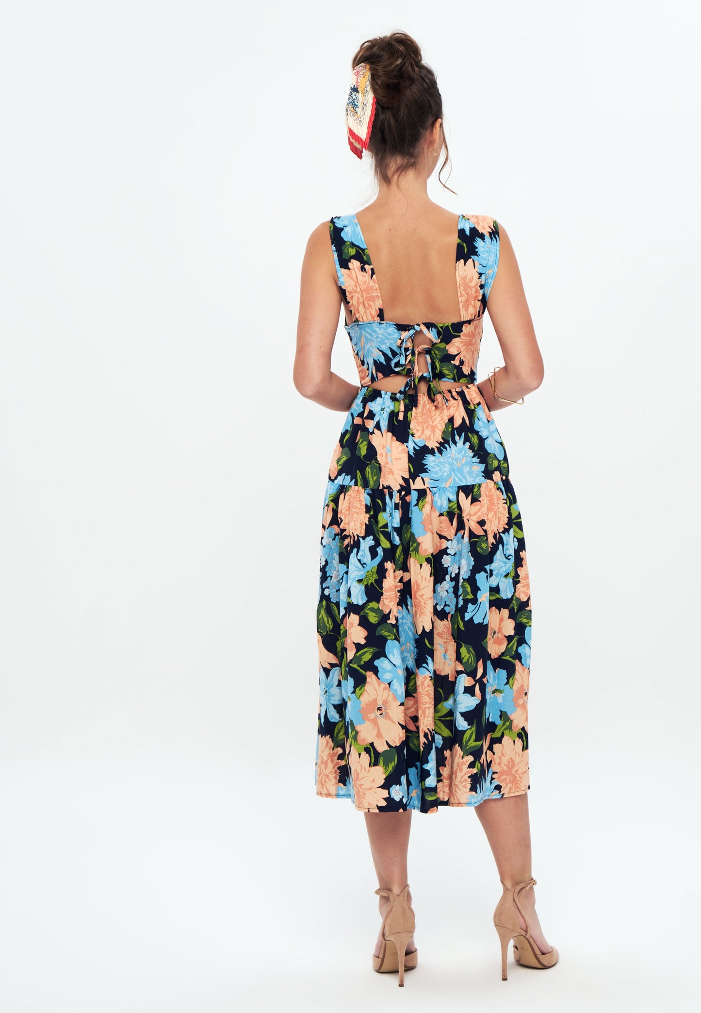 Printed Tie Back Long Dress - Day dress - mix color