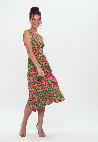 Printed Tie Back Long Dress - Day dress - pink poppy