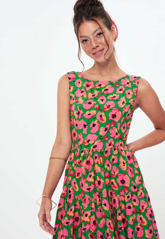 Printed Tie Back Long Dress - Day dress - pink poppy