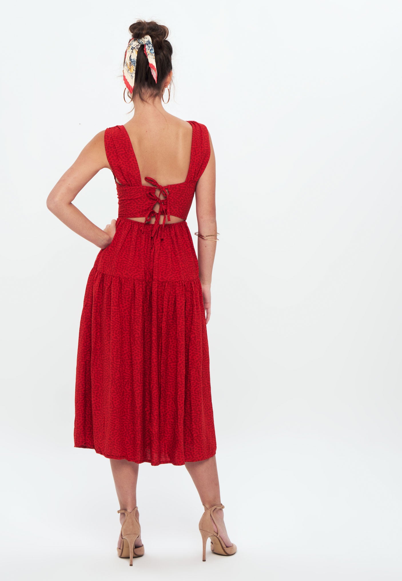 Printed Tie Back Long Dress - Day dress - red spot