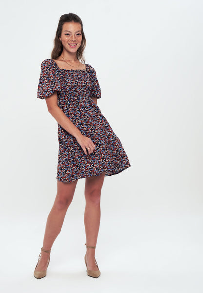 Herita Printed Smock Dress blue red meadow