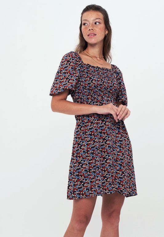 Herita Printed Smock Dress blue red meadow