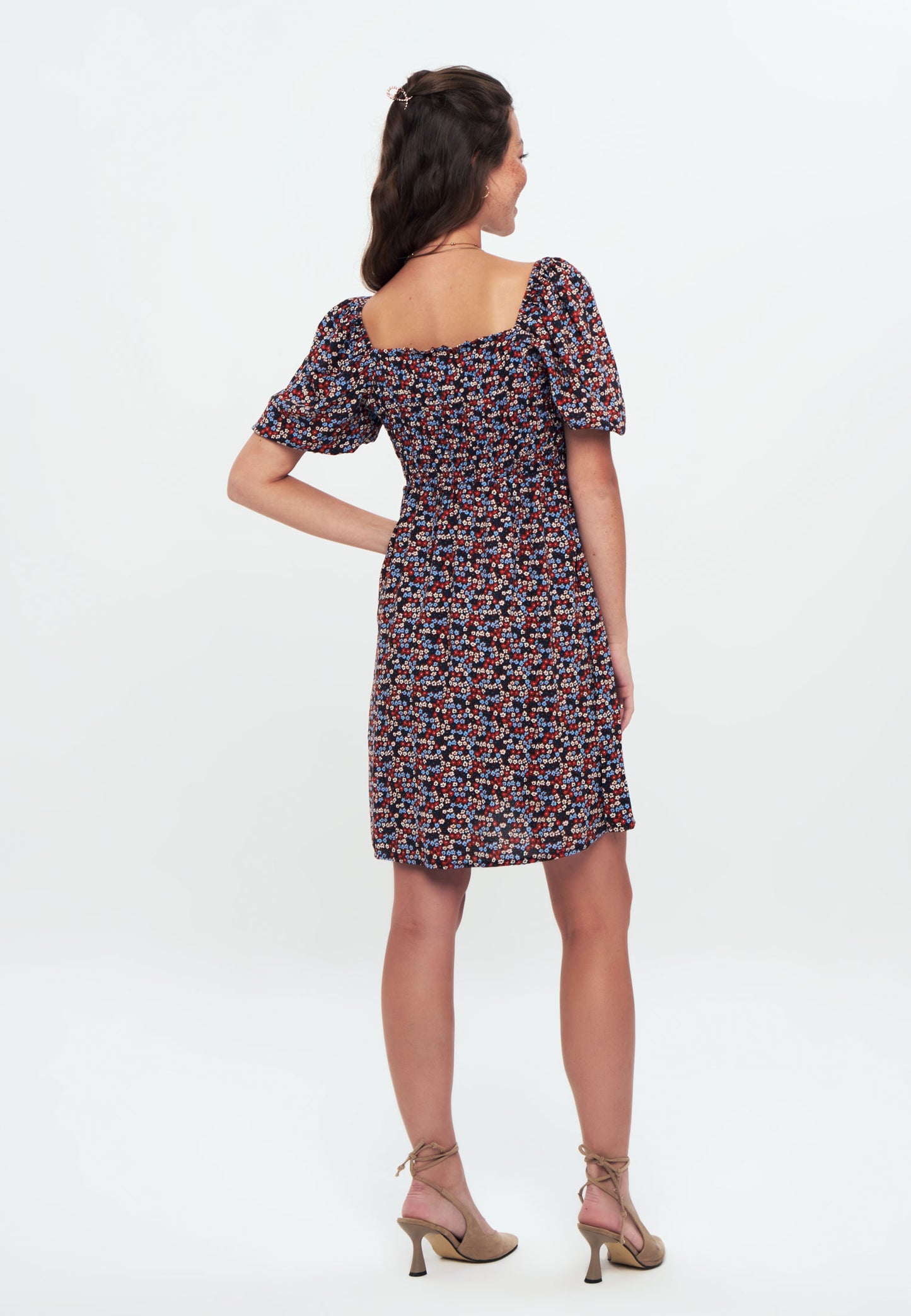 Herita Printed Smock Dress blue red meadow