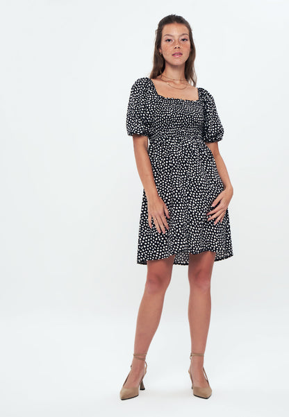 Herita Printed Smock Dress black white spot