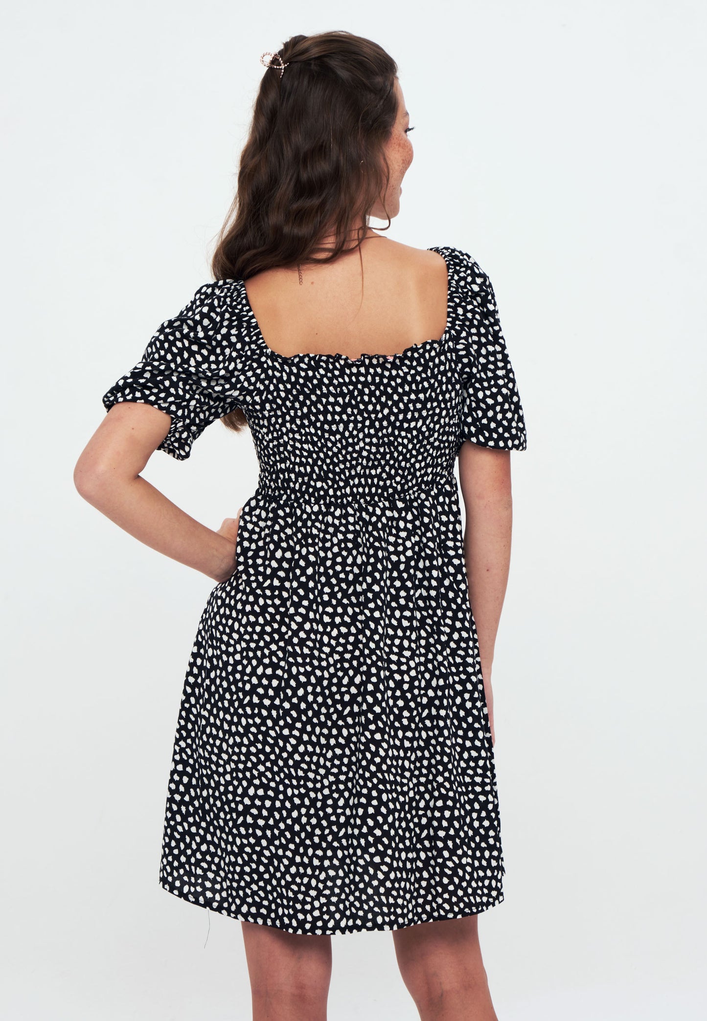 Herita Printed Smock Dress black white spot