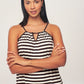 Dark Brown Striped Halter Neck Dress