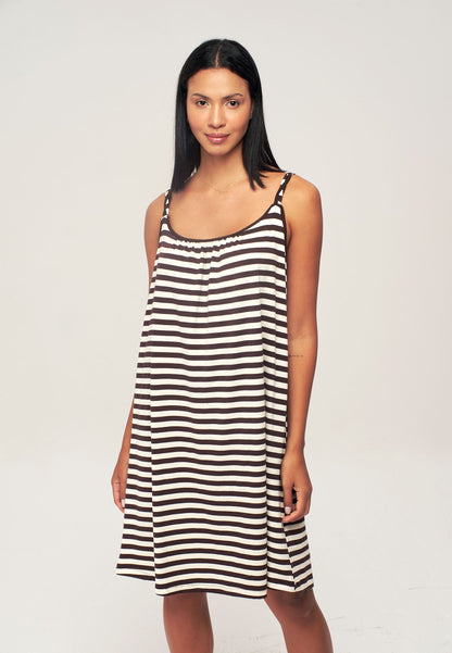 Dark Brown Striped Dress with Straps